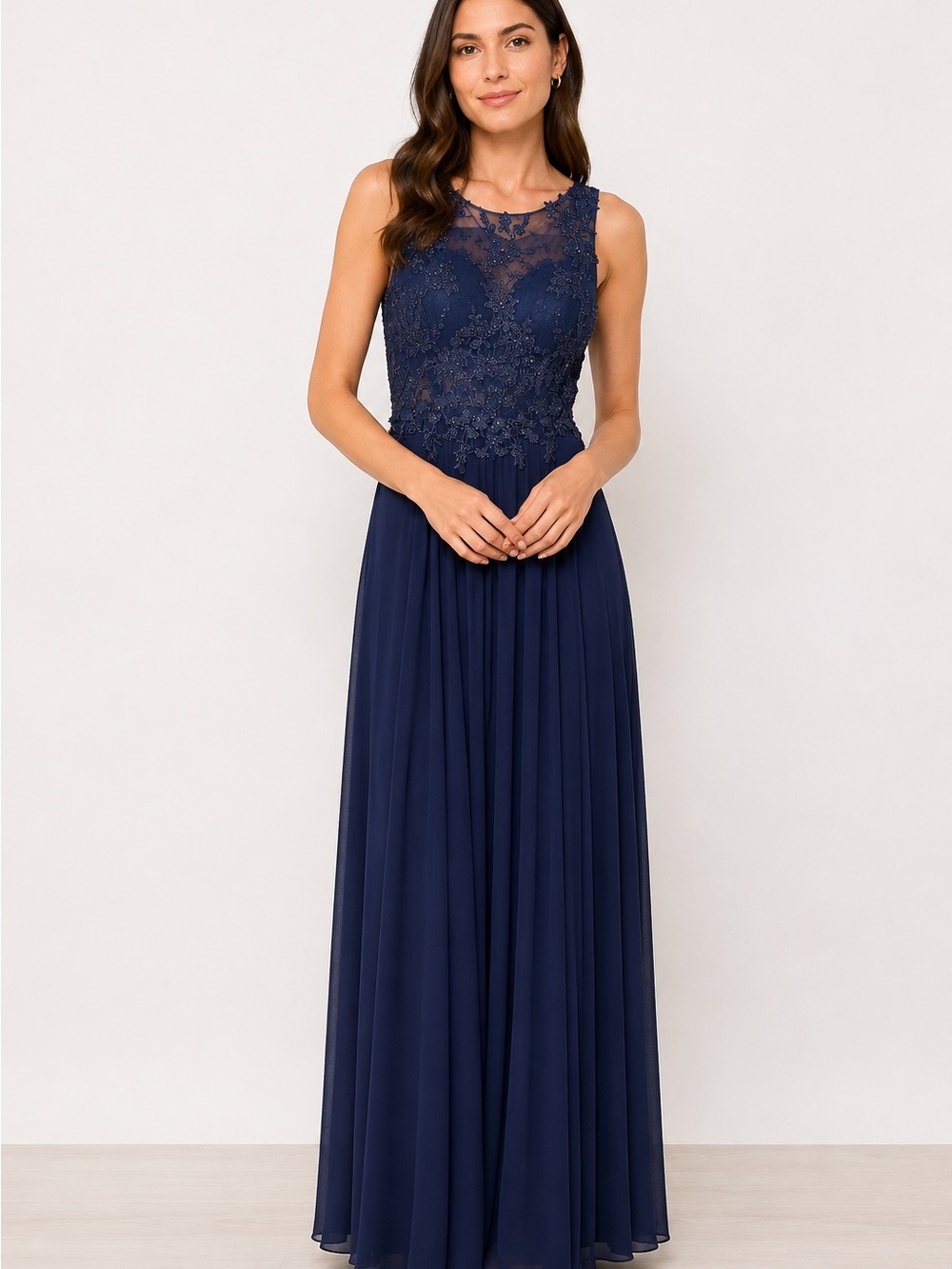 NWT JVN Jovani 47950A Navy Blue Beaded Maxi Dress Prom Size 0